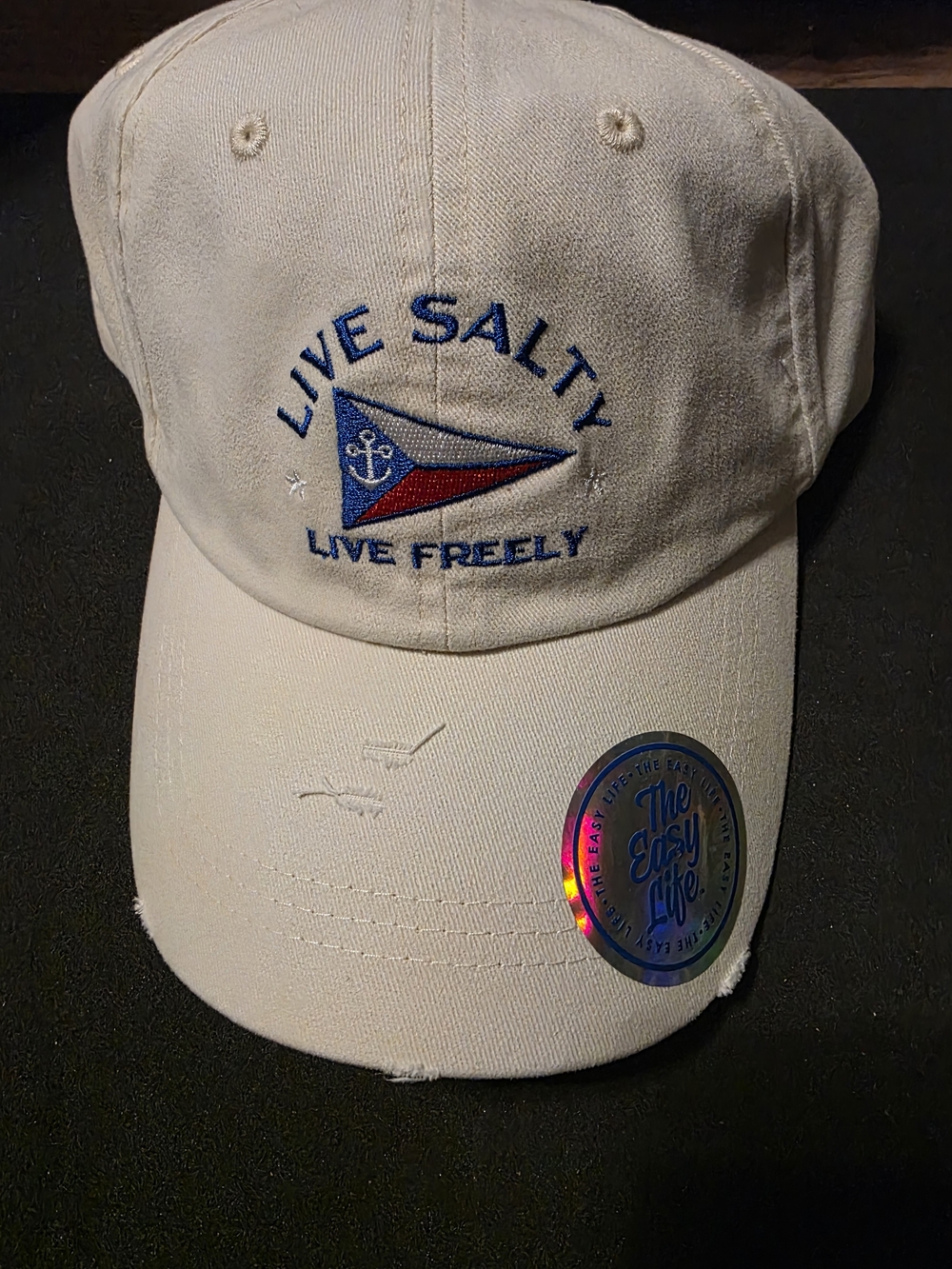 "Live Salty" Embroidered Beige Baseball Cap